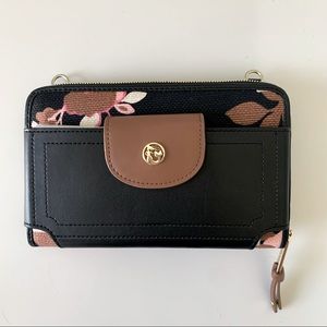 NWT Spartina Black + Pink Floral Crossbody Wallet